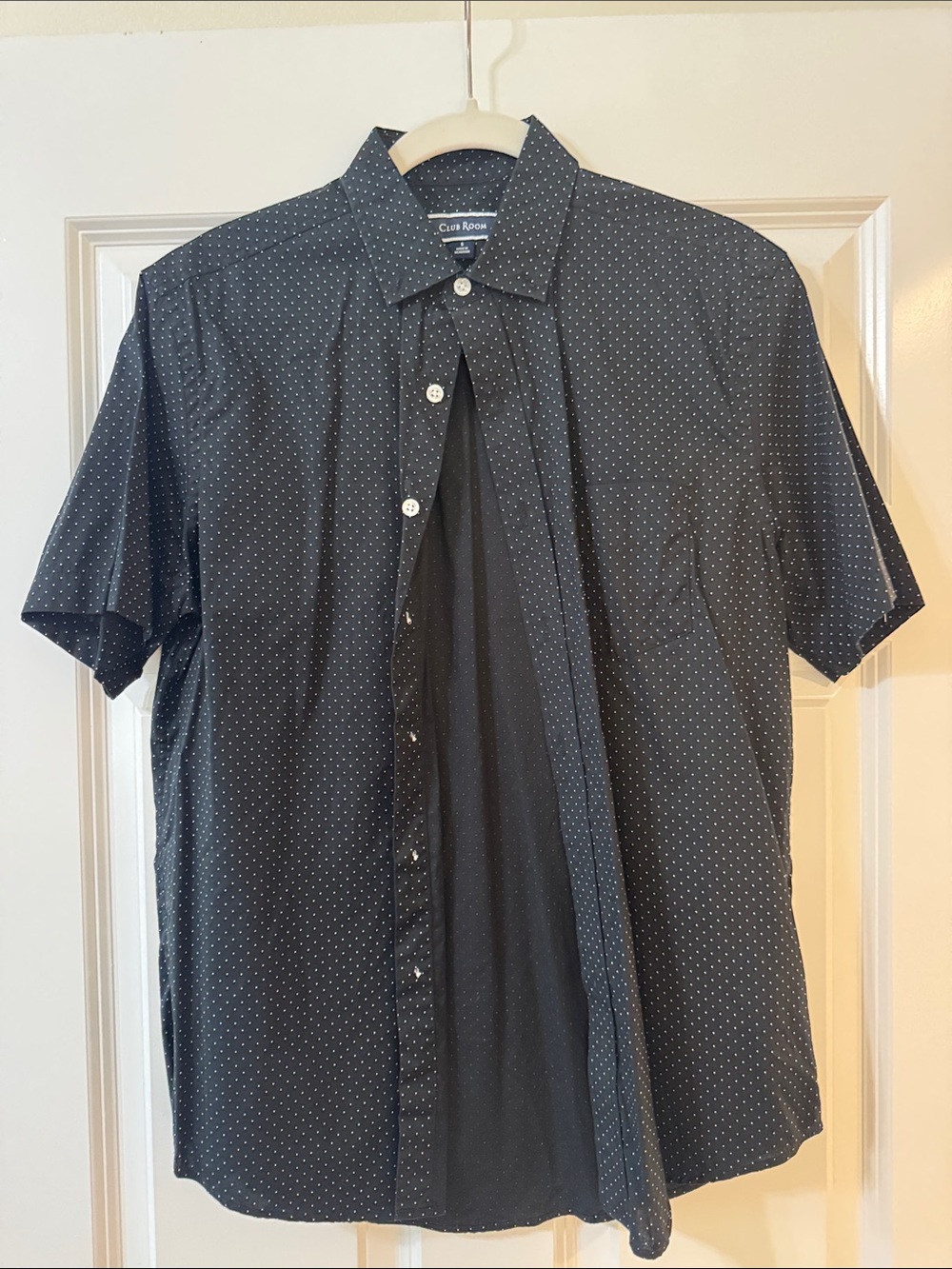 Club Room Blue Short-Sleeve Button Down Shirt with White Microdots
